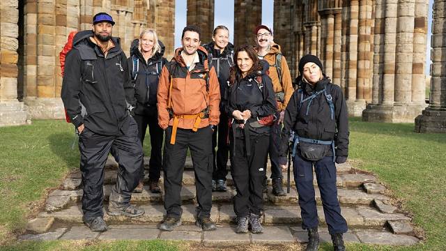 Group on celebrities pose at Whitby Abbey